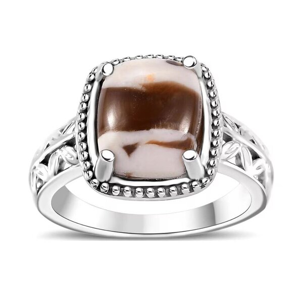 Peanut Wood Jasper 2.60 ctw Solitaire Ring in Platinum Bond Size 7 - Picture 1 of 4